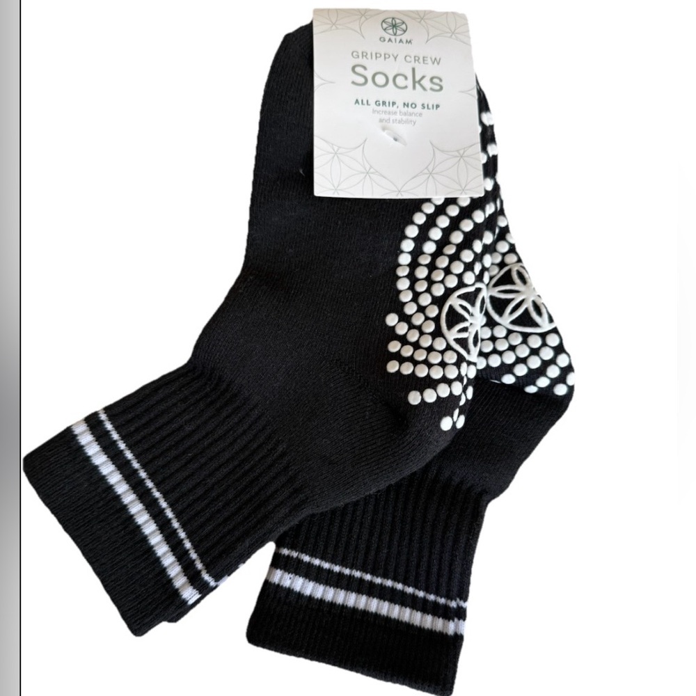 GAIAM Black Grip Crew Socks with White Dot Pattern